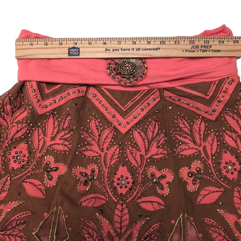 Basil & Maude A-Line Skirt Size 4 Coral Brown Embroidered Beaded Mesh Lined READ - Picture 14 of 16